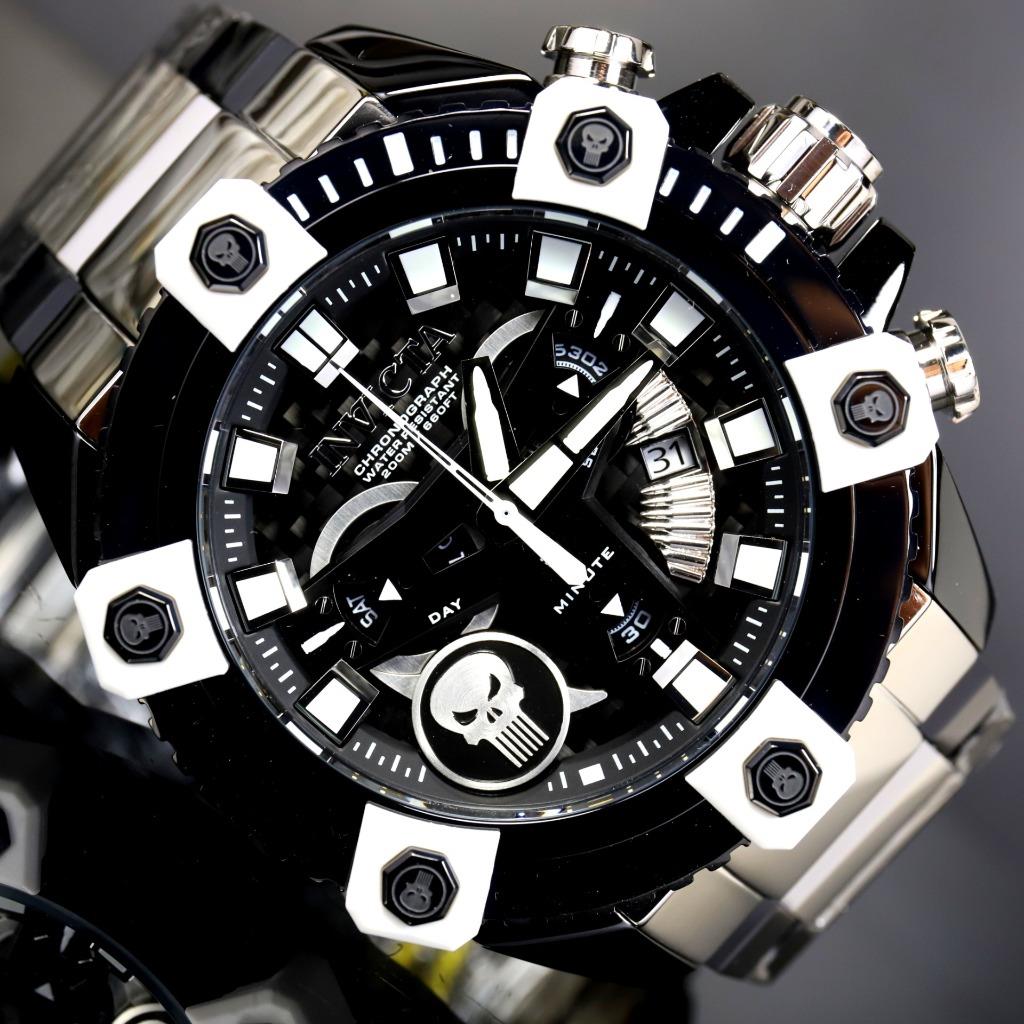 Invicta Grand Octane Marvel Punisher Black Swiss Mvt 63mm High Polish Watch New