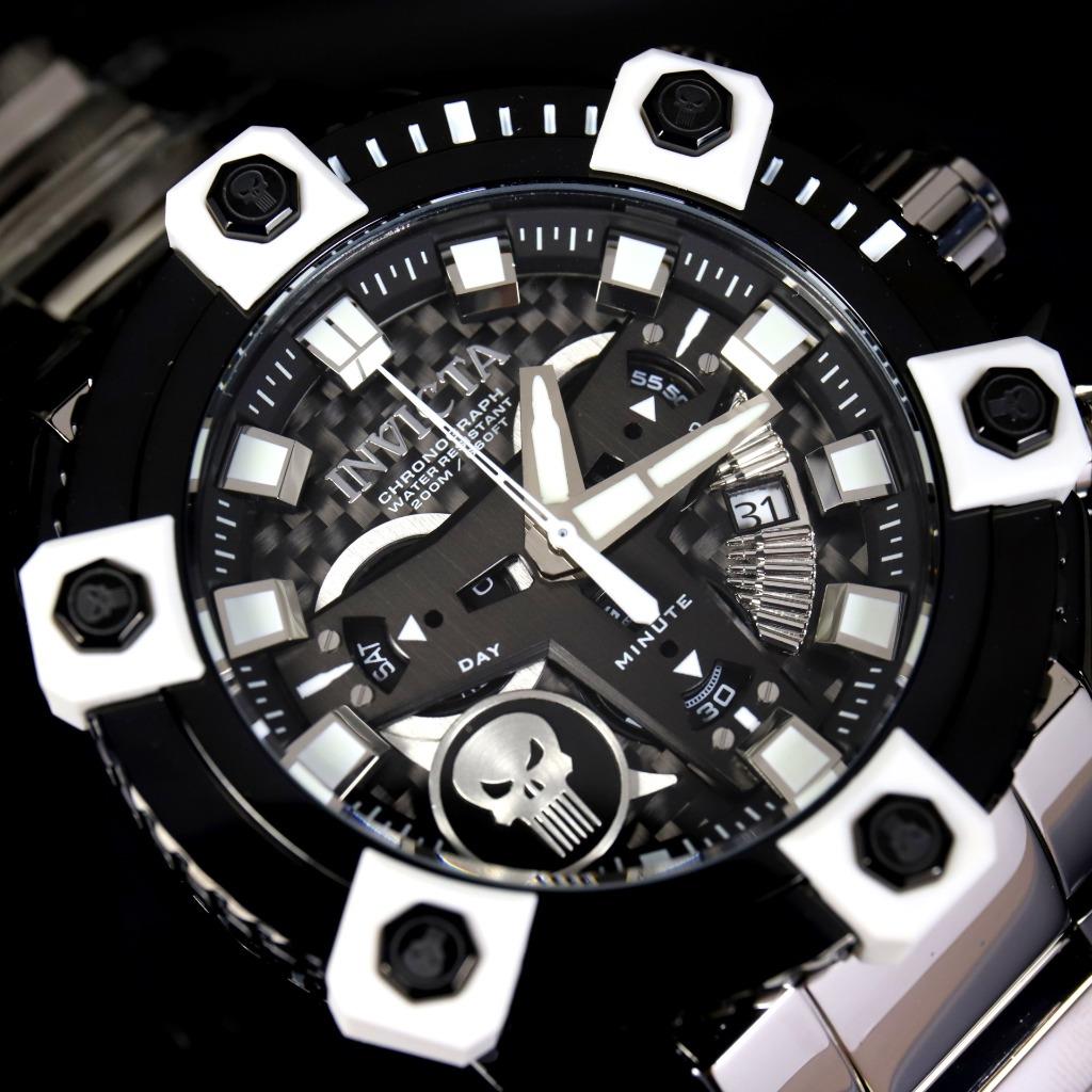 Invicta Grand Octane Marvel Punisher Black Swiss Mvt 63mm High Polish Watch New
