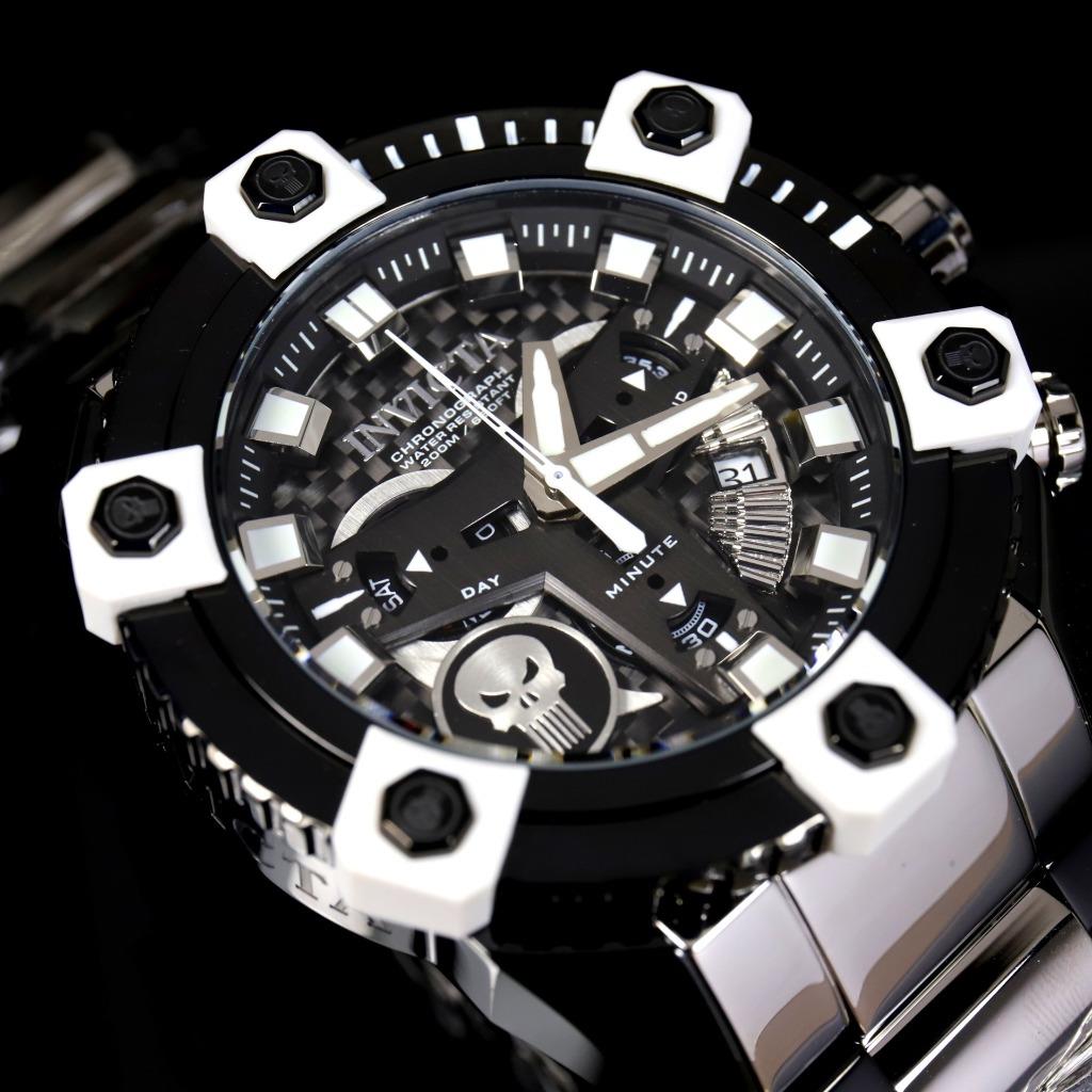 Invicta Grand Octane Marvel Punisher Black Swiss Mvt 63mm High Polish Watch New