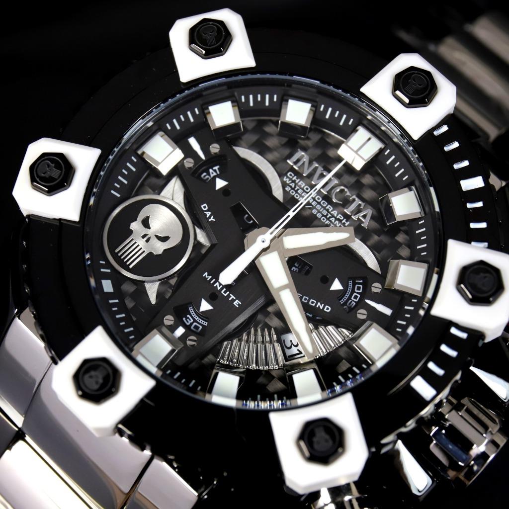 Invicta Grand Octane Marvel Punisher Black Swiss Mvt 63mm High Polish Watch New