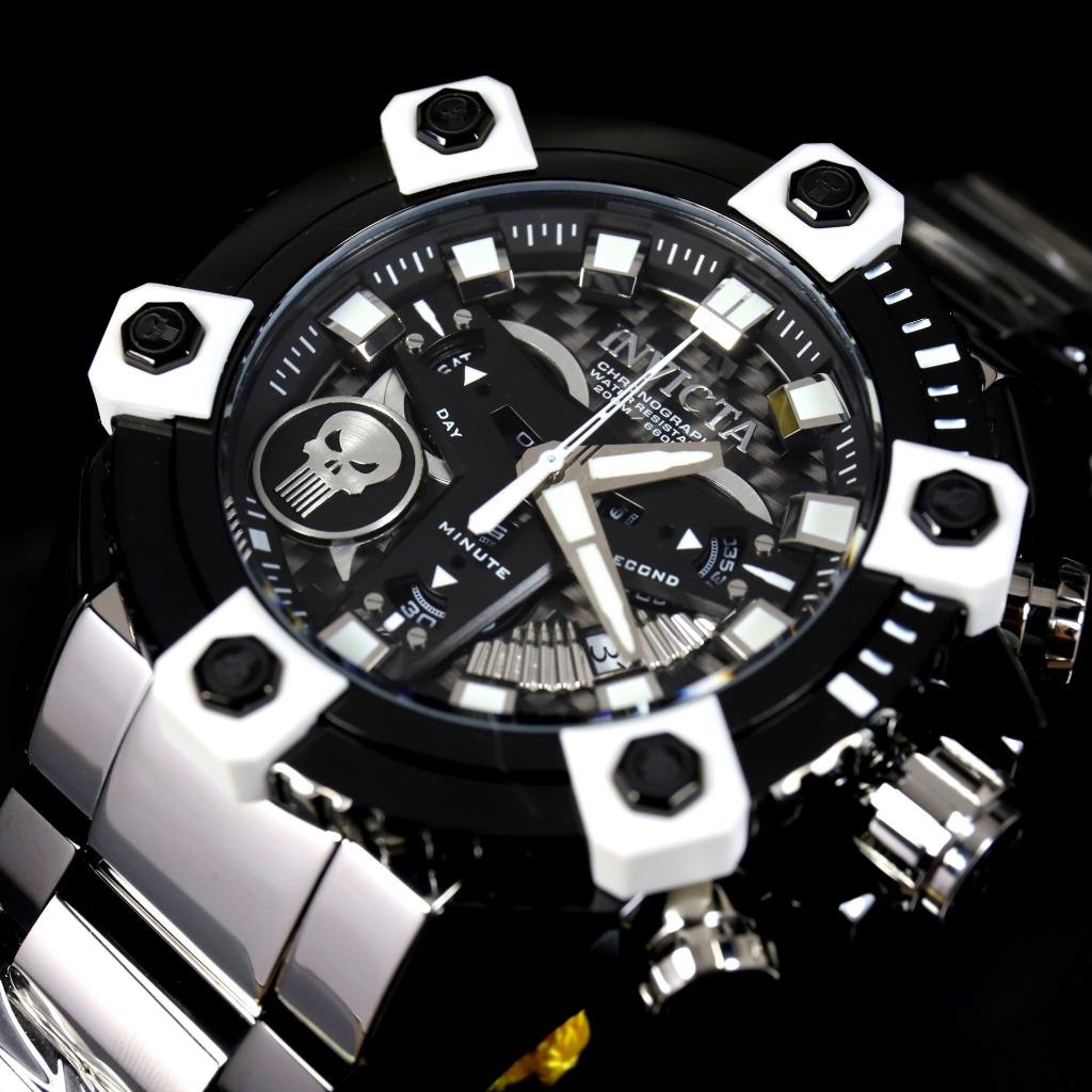 Invicta Grand Octane Marvel Punisher Black Swiss Mvt 63mm High Polish Watch New