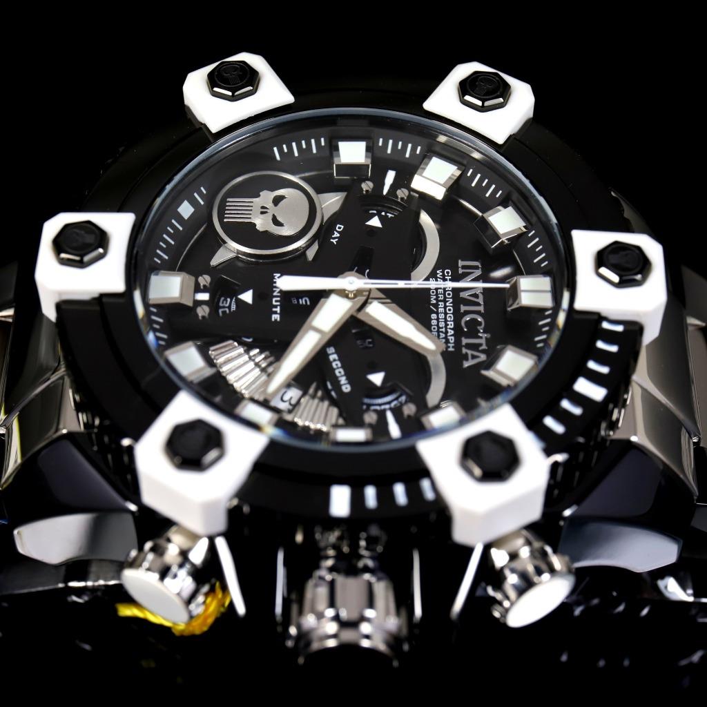Invicta Grand Octane Marvel Punisher Black Swiss Mvt 63mm High Polish Watch New