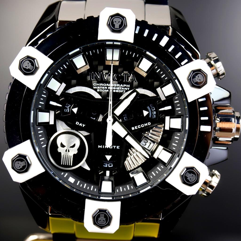 Invicta Grand Octane Marvel Punisher Black Swiss Mvt 63mm High Polish Watch New