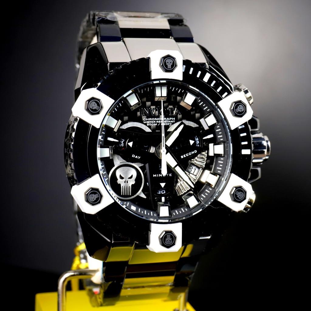 Invicta Grand Octane Marvel Punisher Black Swiss Mvt 63mm High Polish Watch New