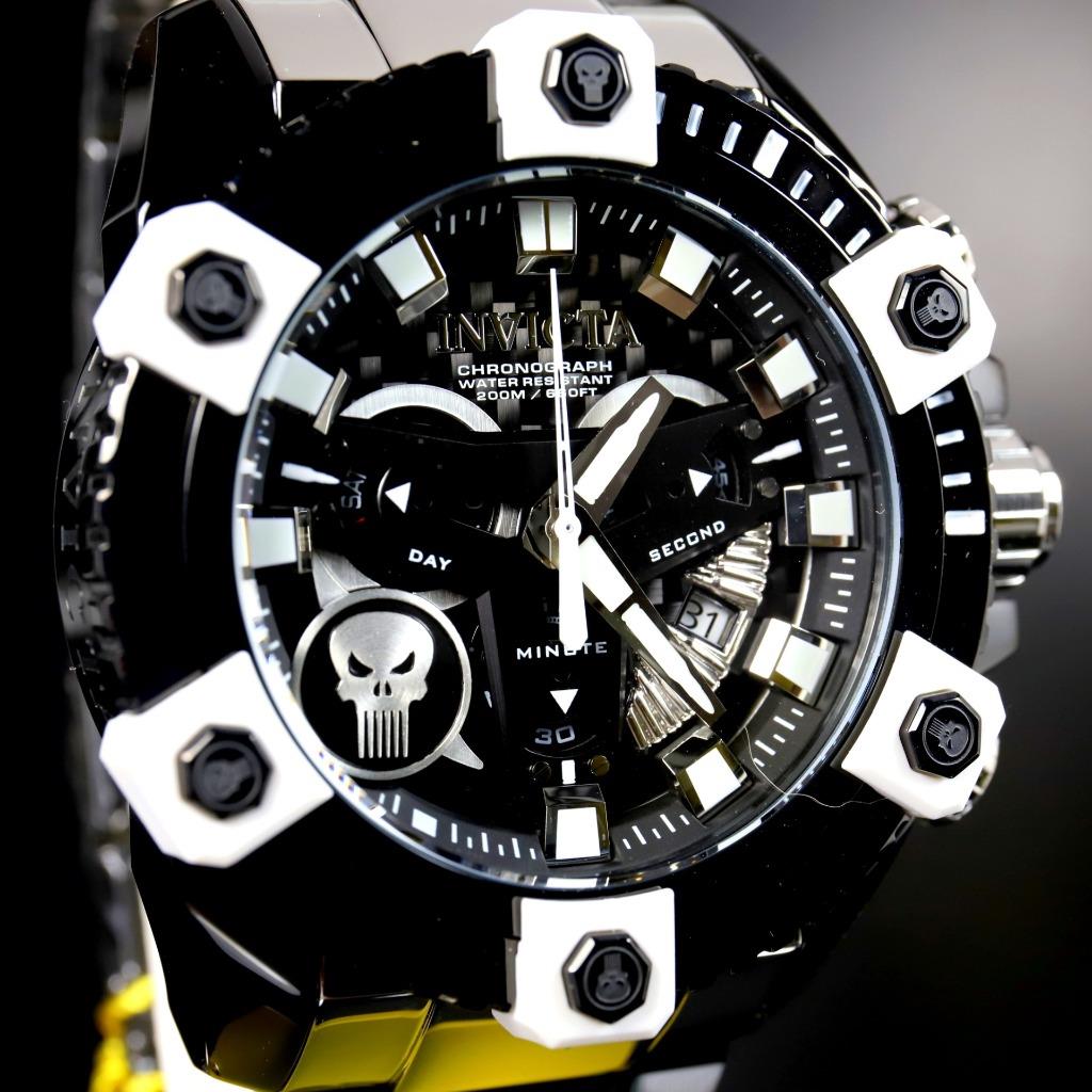 Invicta Grand Octane Marvel Punisher Black Swiss Mvt 63mm High Polish Watch New