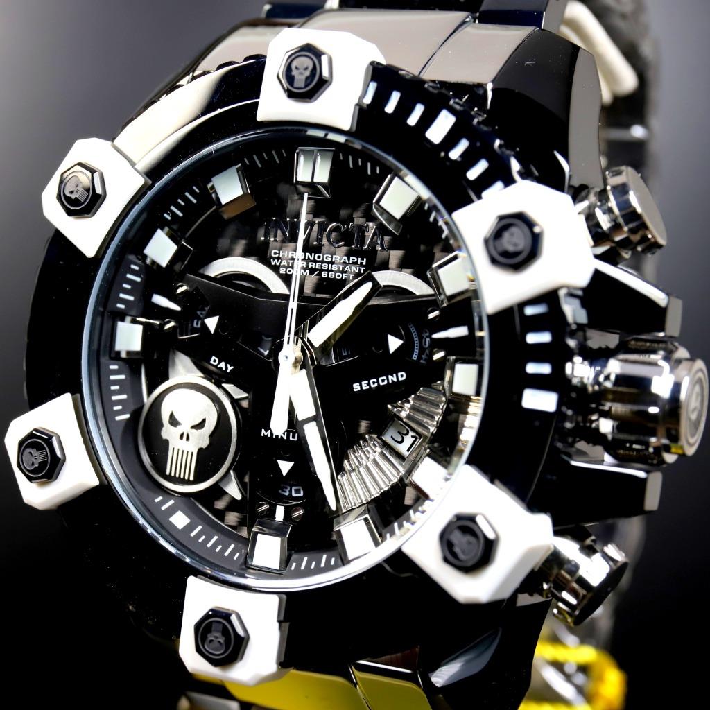 Invicta Grand Octane Marvel Punisher Black Swiss Mvt 63mm High Polish Watch New