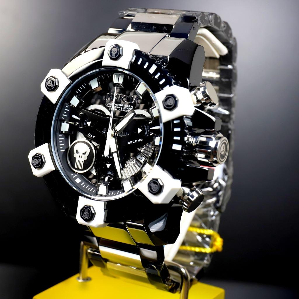 Invicta Grand Octane Marvel Punisher Black Swiss Mvt 63mm High Polish Watch New