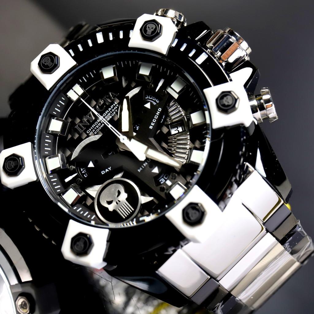 Invicta Grand Octane Marvel Punisher Black Swiss Mvt 63mm High Polish Watch New
