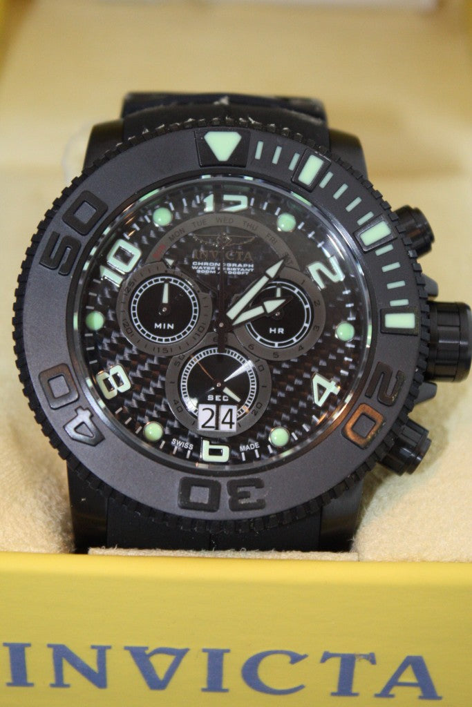 Men Invicta Sea Hunter Pro Diver Chronograph Watch Black Swiss Made 58mm New