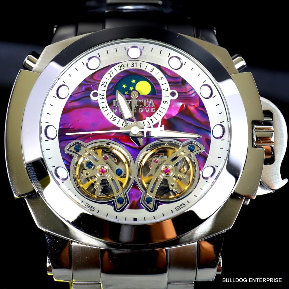 Invicta Man of War Double Open Heart Automatic Moon Purple Abalone Watch New