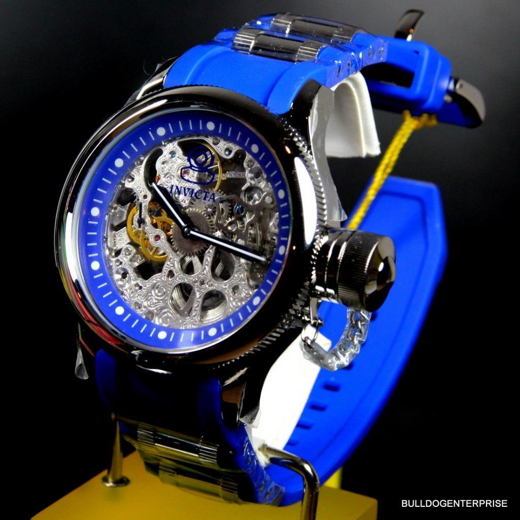 Invicta Russian Diver Skeleton Exhibition Blue 52mm Mechanical Rubber Watch New