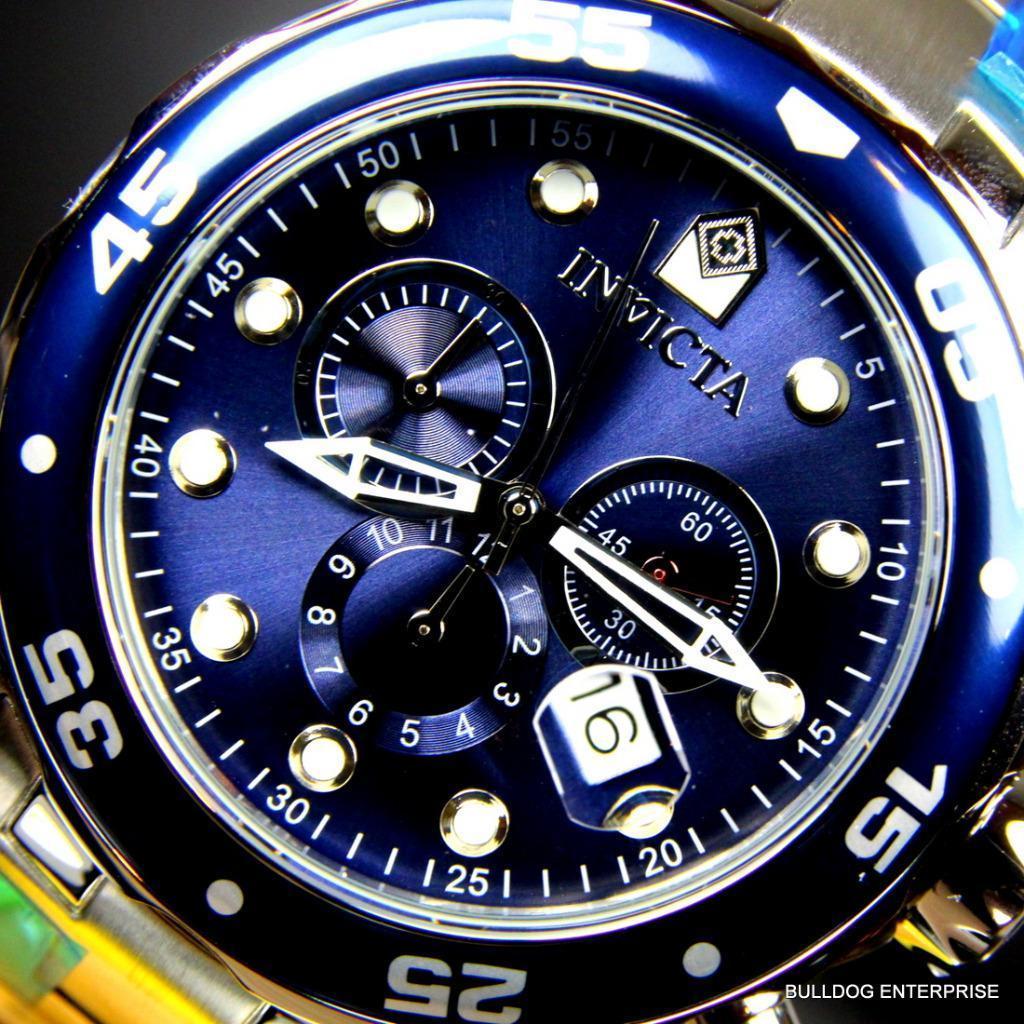 Invicta Pro Diver Scuba Blue Silver Tone Steel Band Chronograph 48mm Watch New