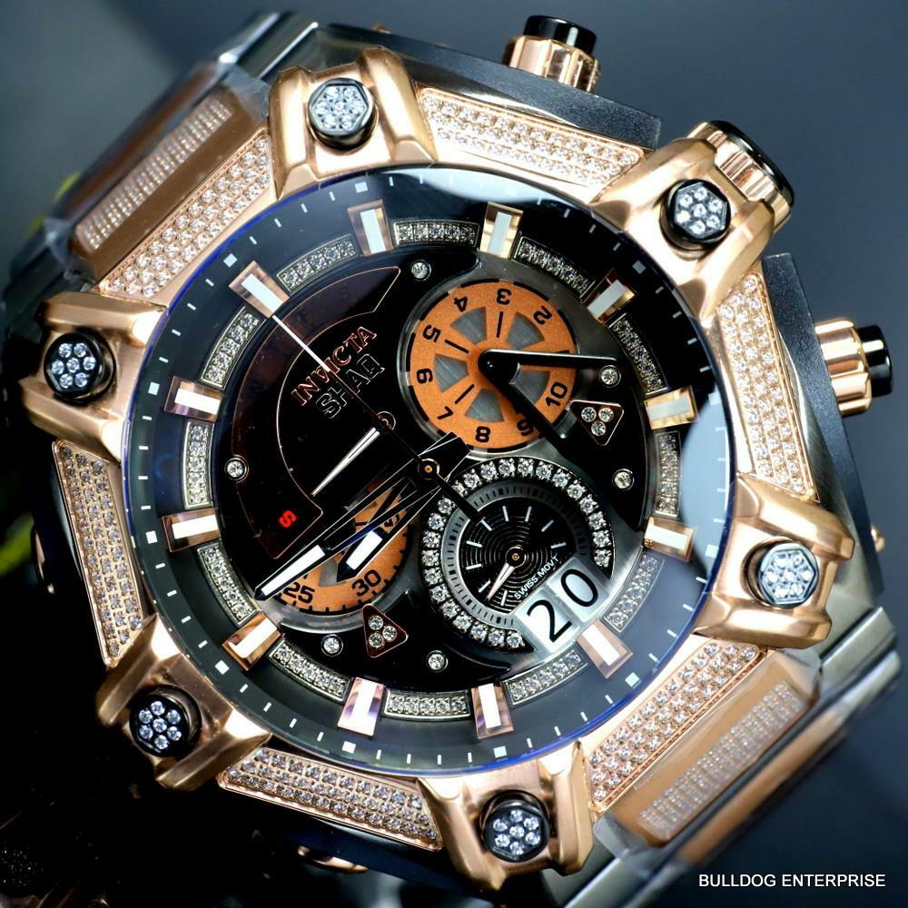 Invicta Shaq Bolt 1.4CTW Diamond Steel Swiss Mvt Rose Gold 2 Tone Watch 60mm New