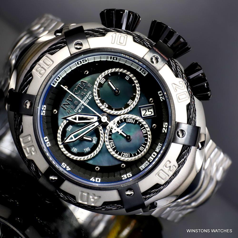Invicta Reserve Thunderbolt Black MOP Chronograph Steel 56mm Swiss Mvt Watch New