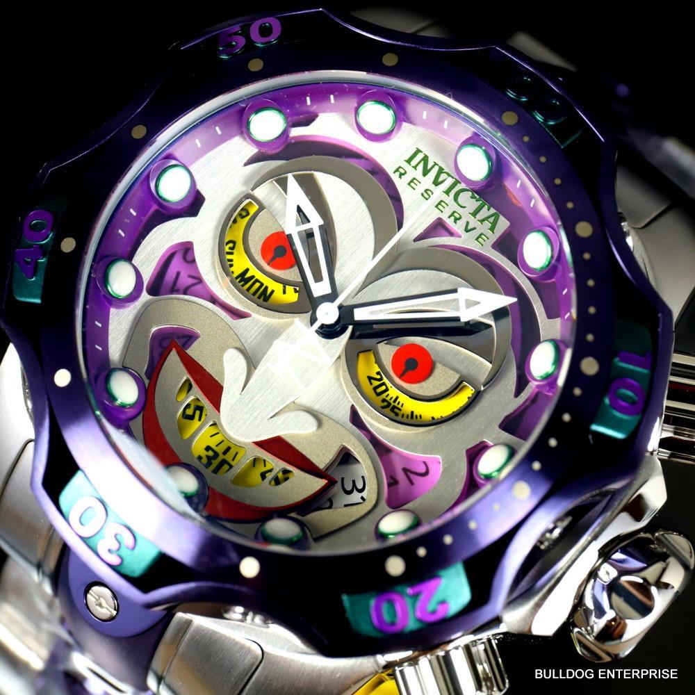 Invicta DC Comics Joker Venom Silver Tone Steel Purple Swiss Mvt 52mm Watch New