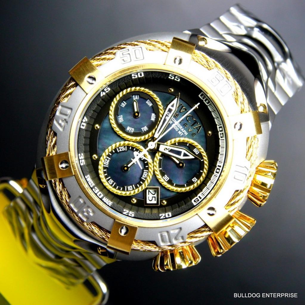 Invicta Reserve Thunderbolt Black MOP Swiss Made Silver Gold Tone Watch New