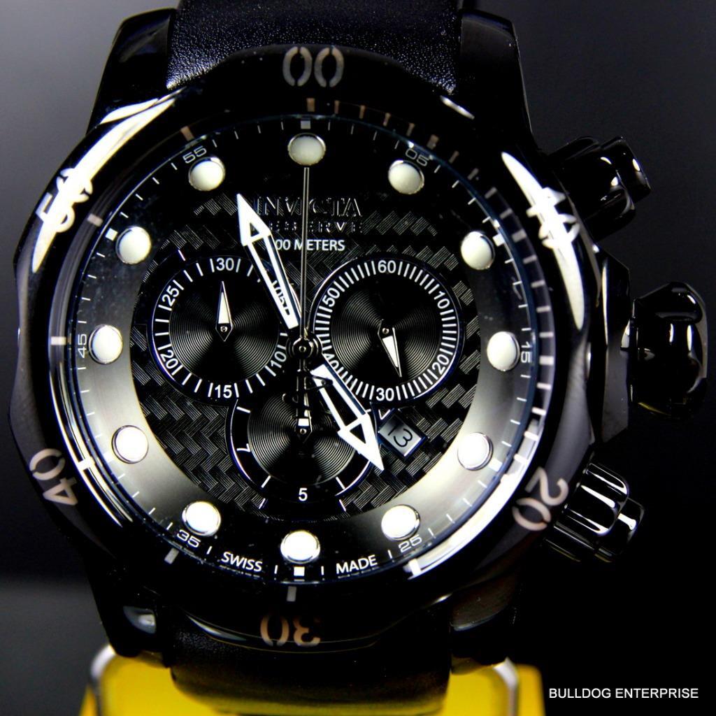Invicta 52mm Reserve Venom Swiss Made Chronograph Black Leather Watch New
