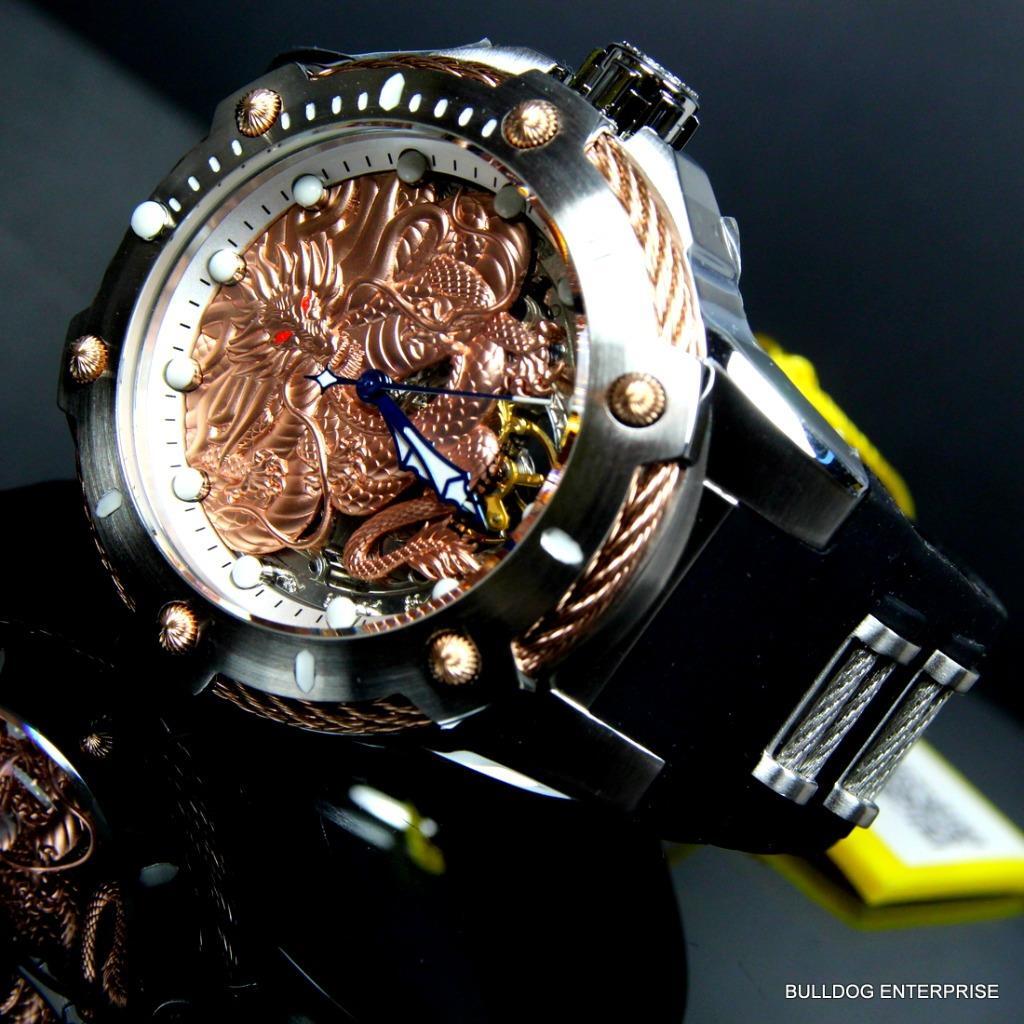 Men's Invicta Bolt Dragon Rose Gold Tone Mechanical Silicone 52mm Watch New