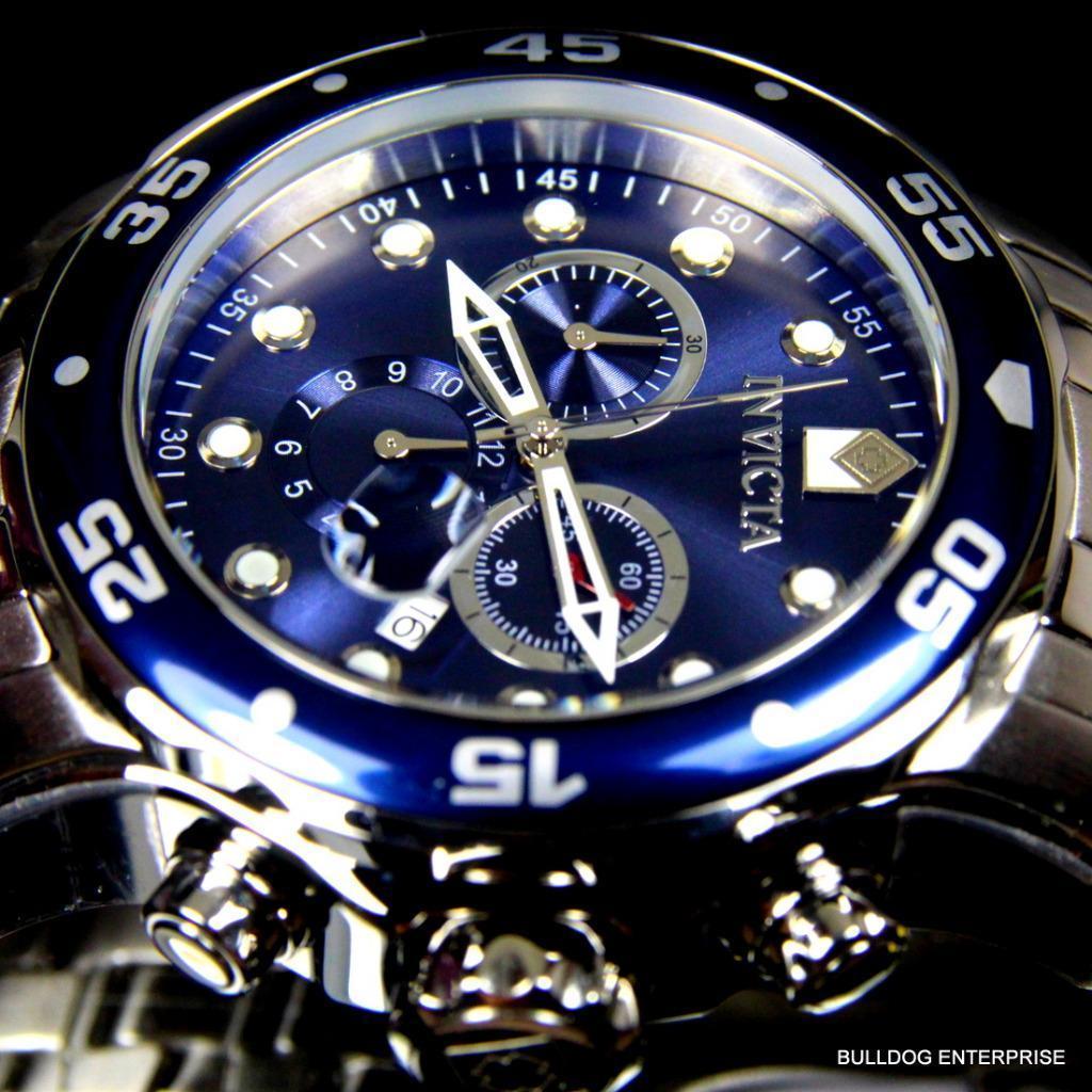Invicta Pro Diver Scuba Blue Silver Tone Steel Band Chronograph 48mm Watch New