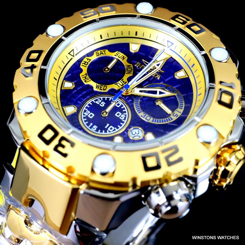 Invicta Excursion High Polish Gold Two Tone Steel Swiss Mvt 57mm Blue Watch New