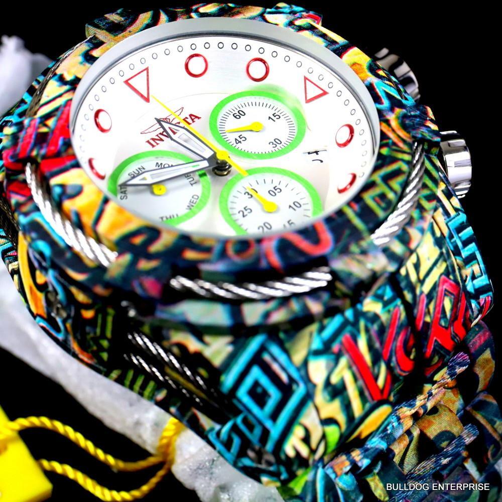 Invicta Bolt Zeus Graffiti Hydroplated Steel White Chronograph Watch 52mm New
