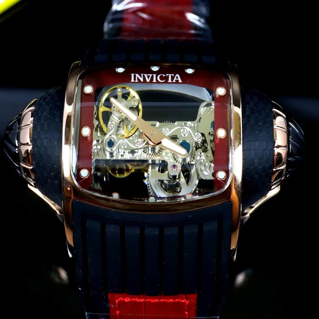Invicta Vintage Ghost Bridge Automatic Skeletonized Rose Gold Red 68mm Watch New