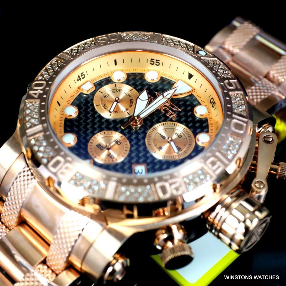 Invicta Coalition Forces .56 CTW Diamond Rose Gold Plated Chrono 52mm Watch New
