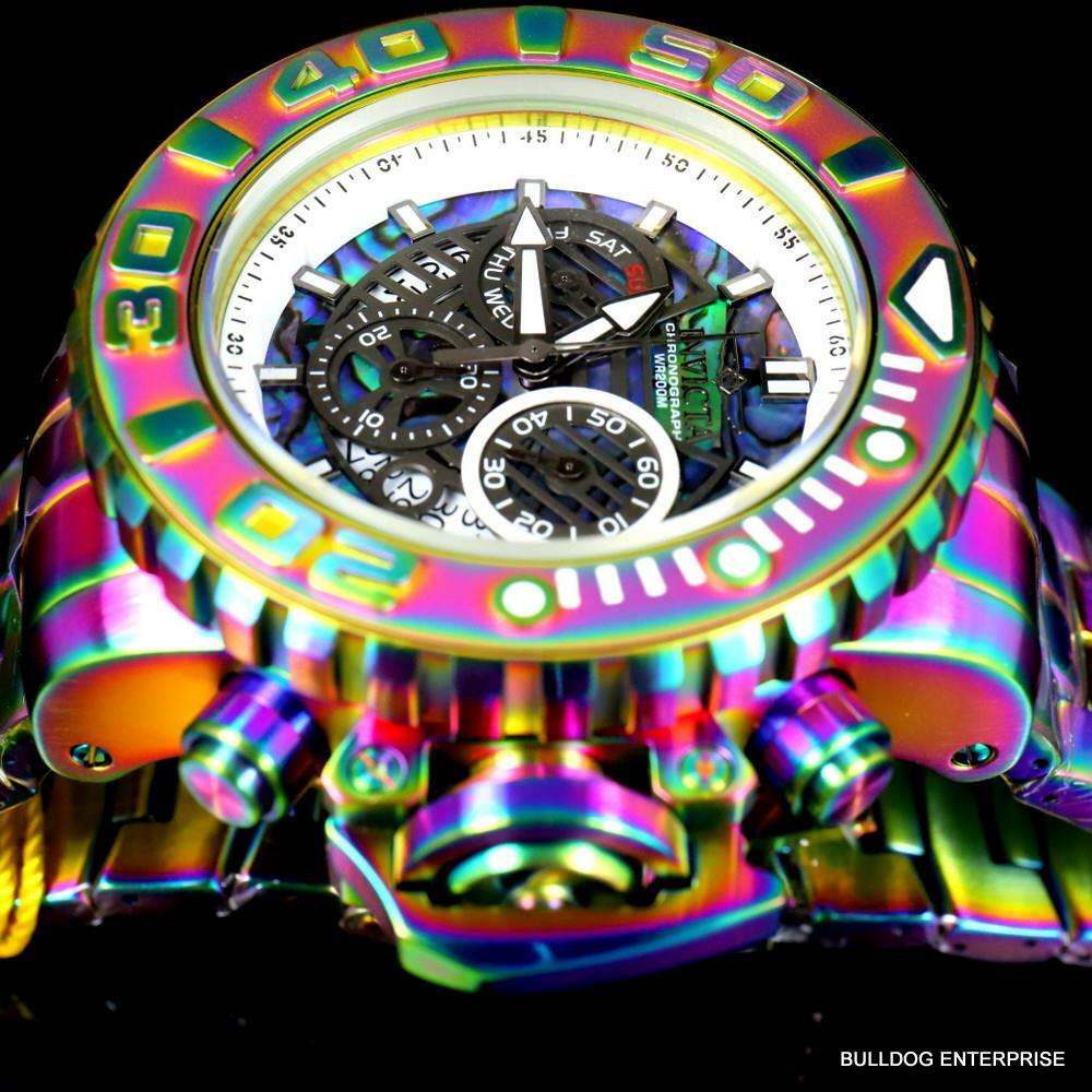 Invicta Sea Hunter Abalone Iridescent Steel 58mm Swiss Chronograph Watch New