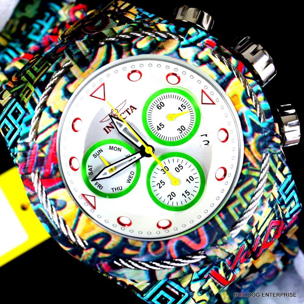 Invicta Bolt Zeus Graffiti Hydroplated Steel White Chronograph Watch 52mm New