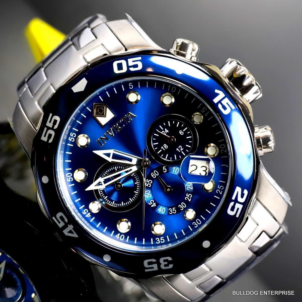 Invicta Pro Diver Scuba Chronograph 48mm Stainless Steel Bracelet Blue Watch New