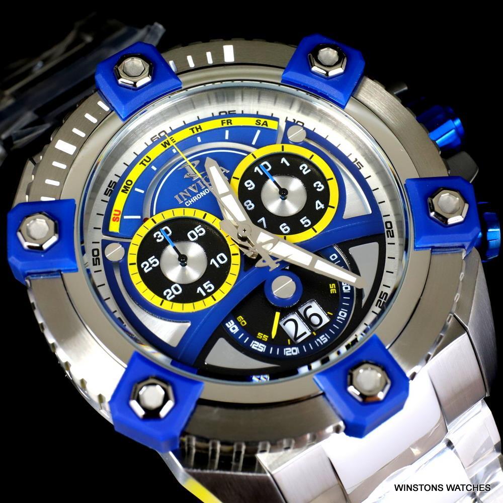 Invicta Reserve Grand Octane 63mm Stainless Steel Swiss Blue Chrono Watch New