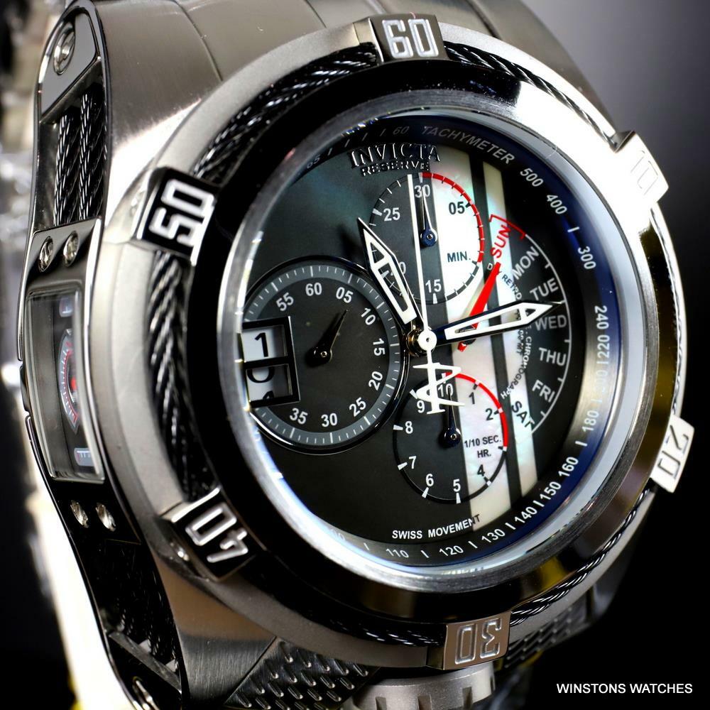 Invicta Reserve Bolt Zeus Tria Swiss Mvt Steel Black MOP 3 Dials Watch 56mm New