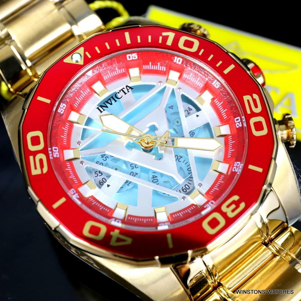 Invicta Marvel Iron Man Arc Reactor Gold Plated Steel Limited Edn 48mm Watch New
