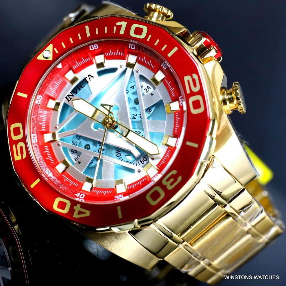 Invicta Marvel Iron Man Arc Reactor Gold Plated Steel Limited Edn 48mm Watch New