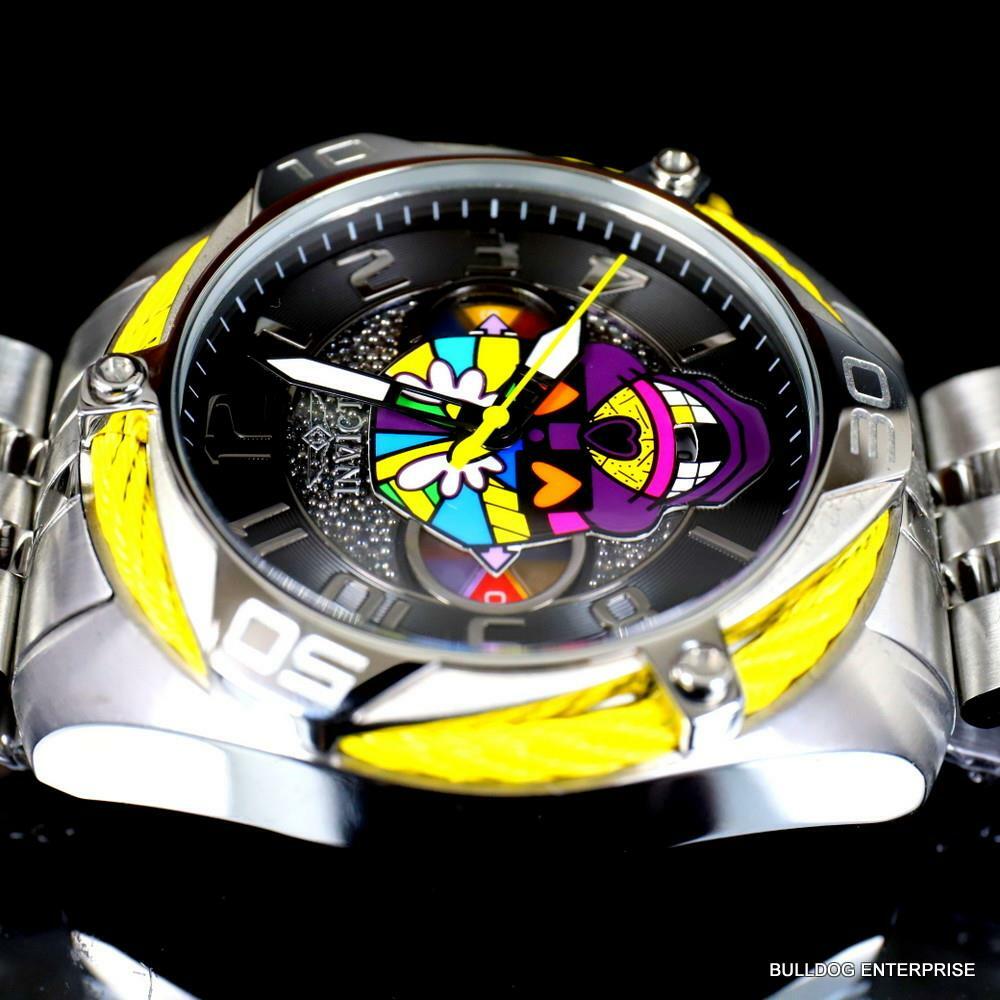 Invicta Britto Bolt Skull Silver Tone Stainless Steel Chronograph 47mm Watch New