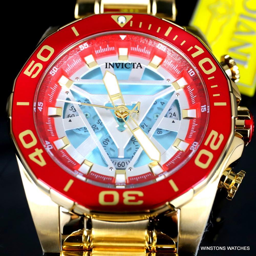Invicta Marvel Iron Man Arc Reactor Gold Plated Steel Limited Edn 48mm Watch New