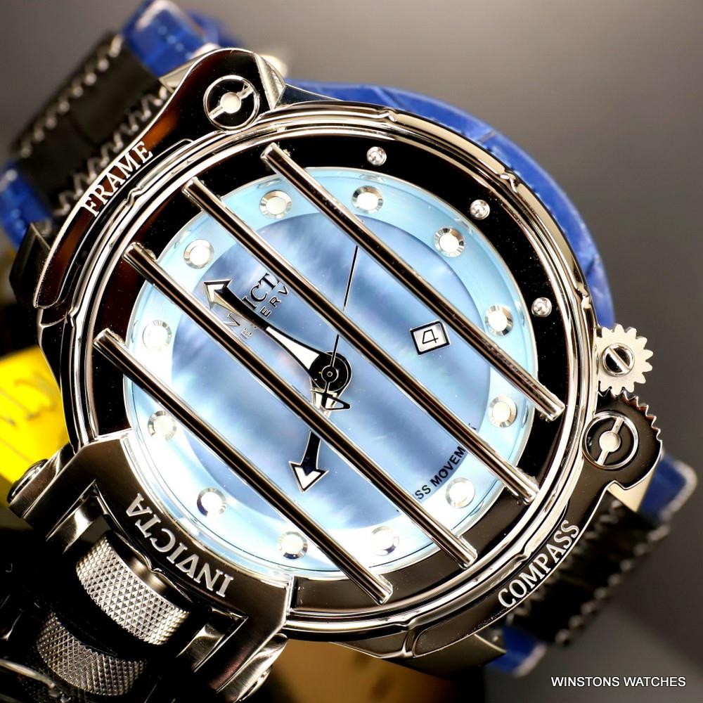 Invicta Russian Diver Compass Platinum MOP Blue Leather 52mm Swiss Mvt Watch New