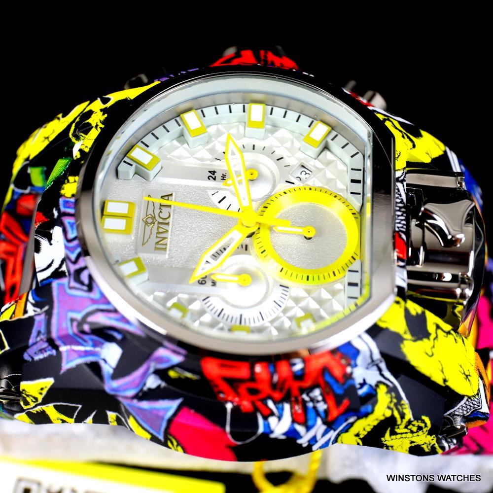Invicta Reserve Bolt Zeus Magnum Graffiti Steel Yellow Swiss Mvt Watch 52mm New