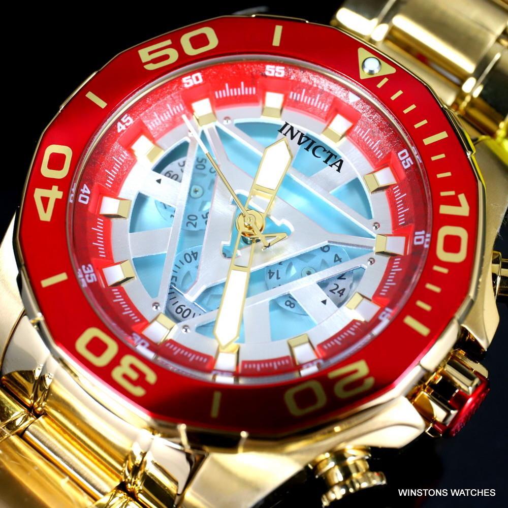 Invicta Marvel Iron Man Arc Reactor Gold Plated Steel Limited Edn 48mm Watch New