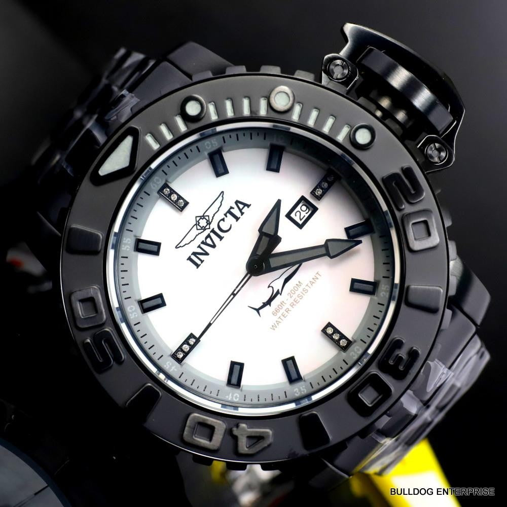 Invicta Sea Hunter Gen II Black Steel Platinum Automatic Diamond 58mm Watch New