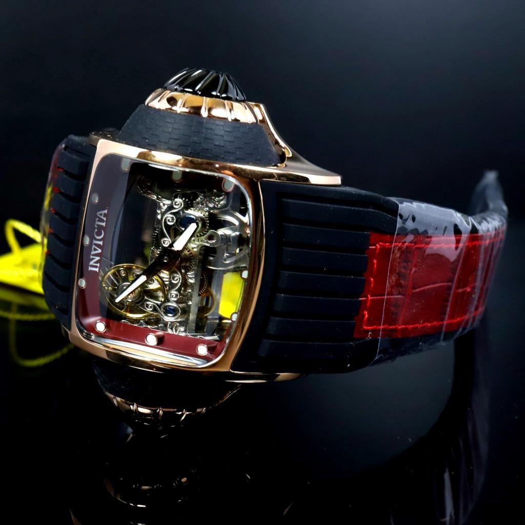 Invicta Vintage Ghost Bridge Automatic Skeletonized Rose Gold Red 68mm Watch New