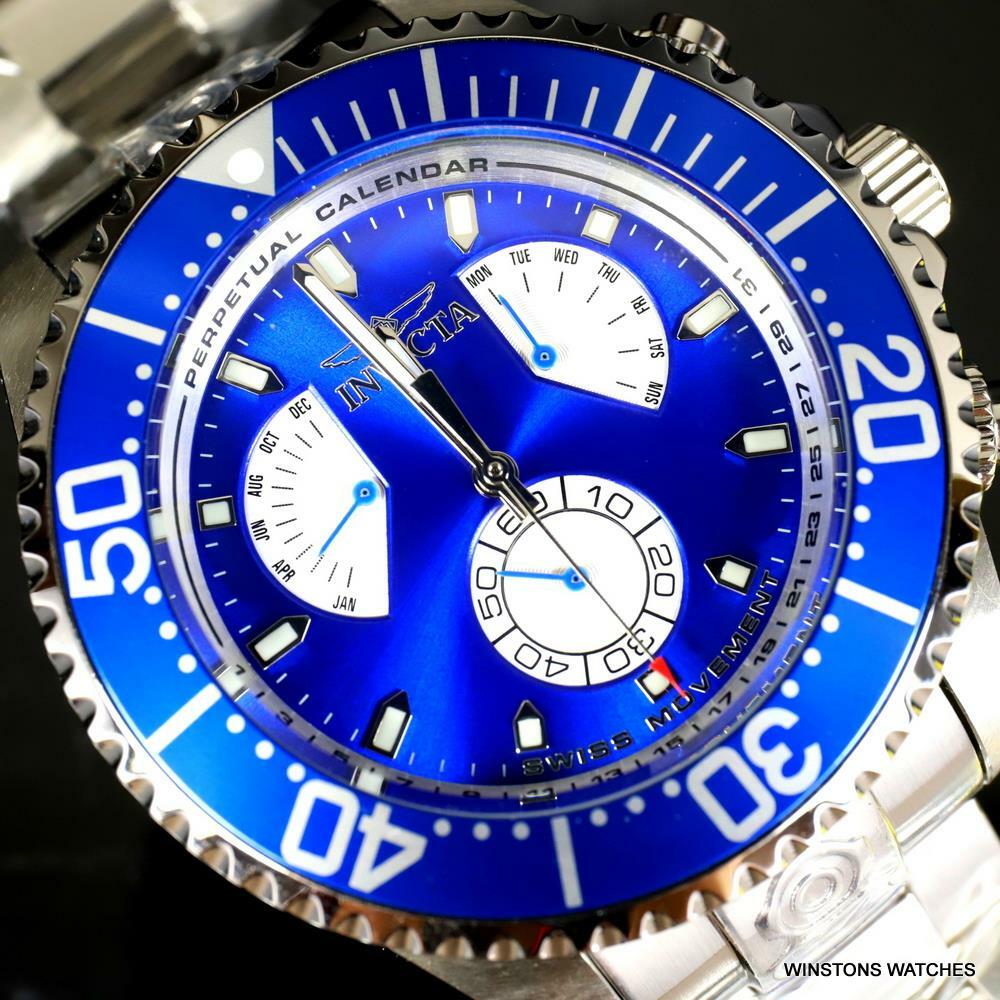 Invicta Grand Diver Master Calendar Stainless Steel Blue 47mm Watch New