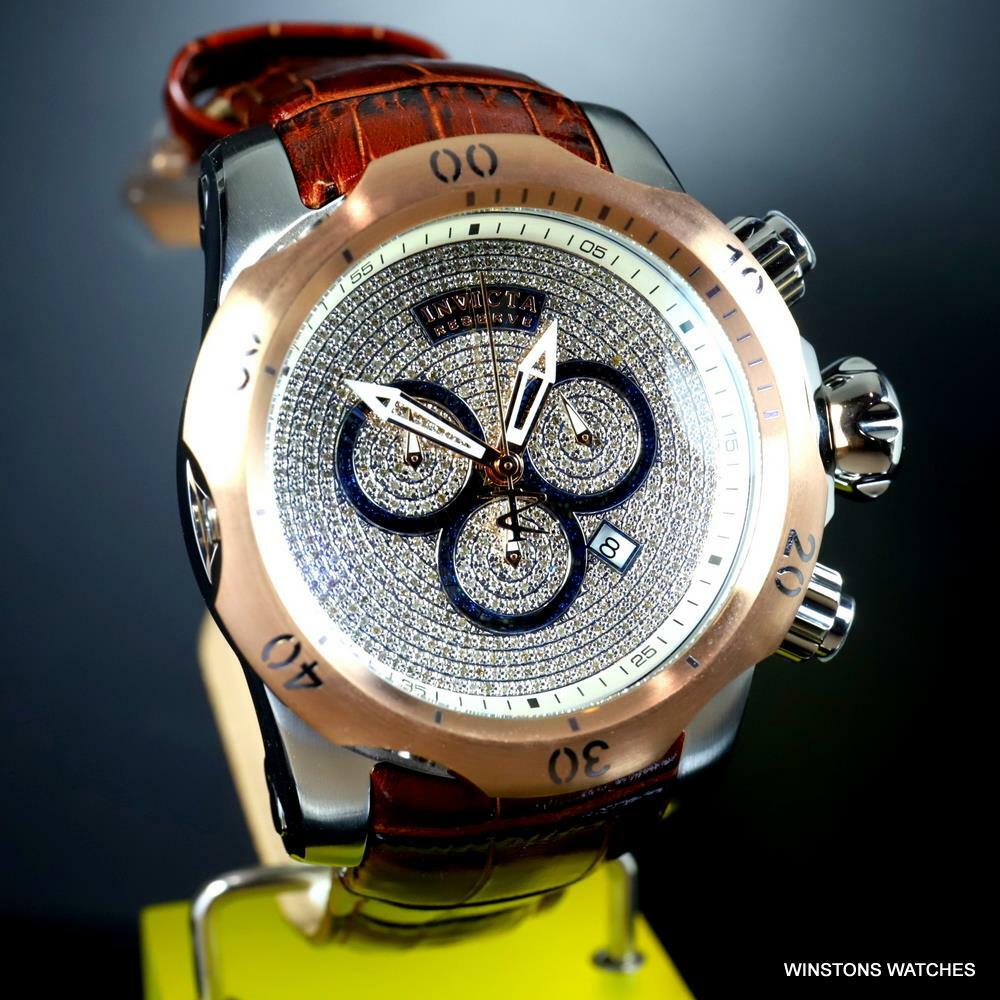 Invicta Reserve Venom Elegant 2.13 CTW Diamond Swiss Mvt Leather 52mm Watch New