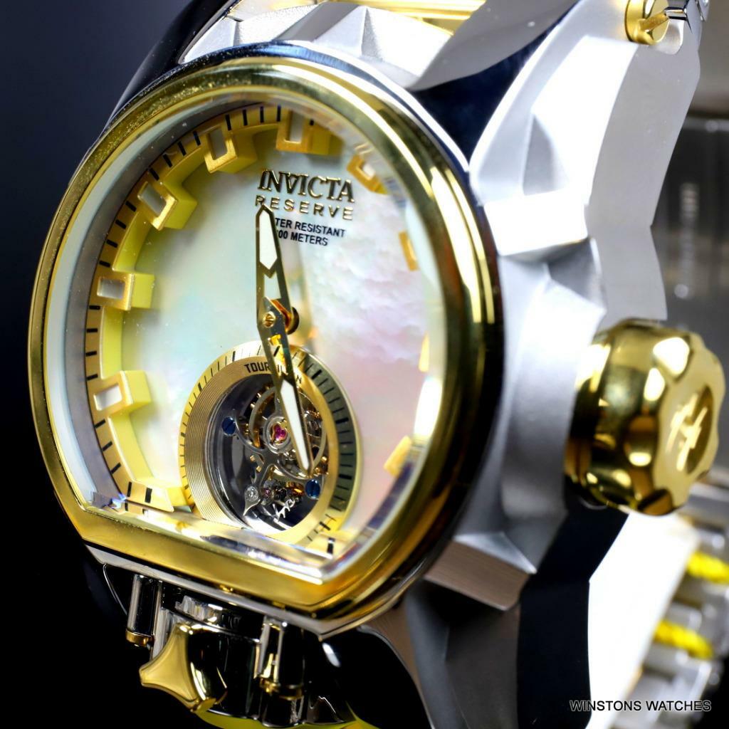 Invicta Reserve Magnum Bolt Zeus Tourbillon MOP 2 Tone Steel 52mm Watch New