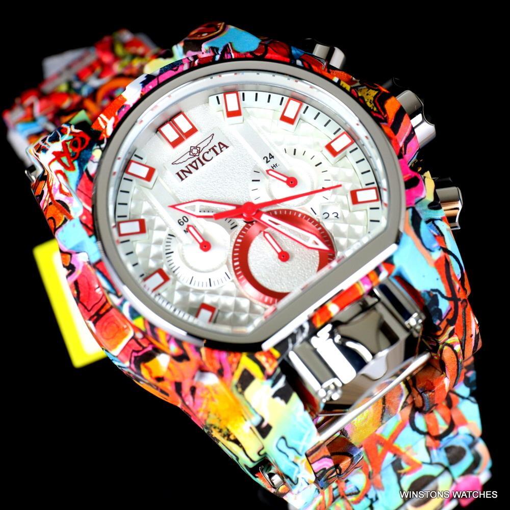 Invicta Reserve Bolt Zeus Magnum Graffiti Steel Red Swiss Mvt Watch 52mm New