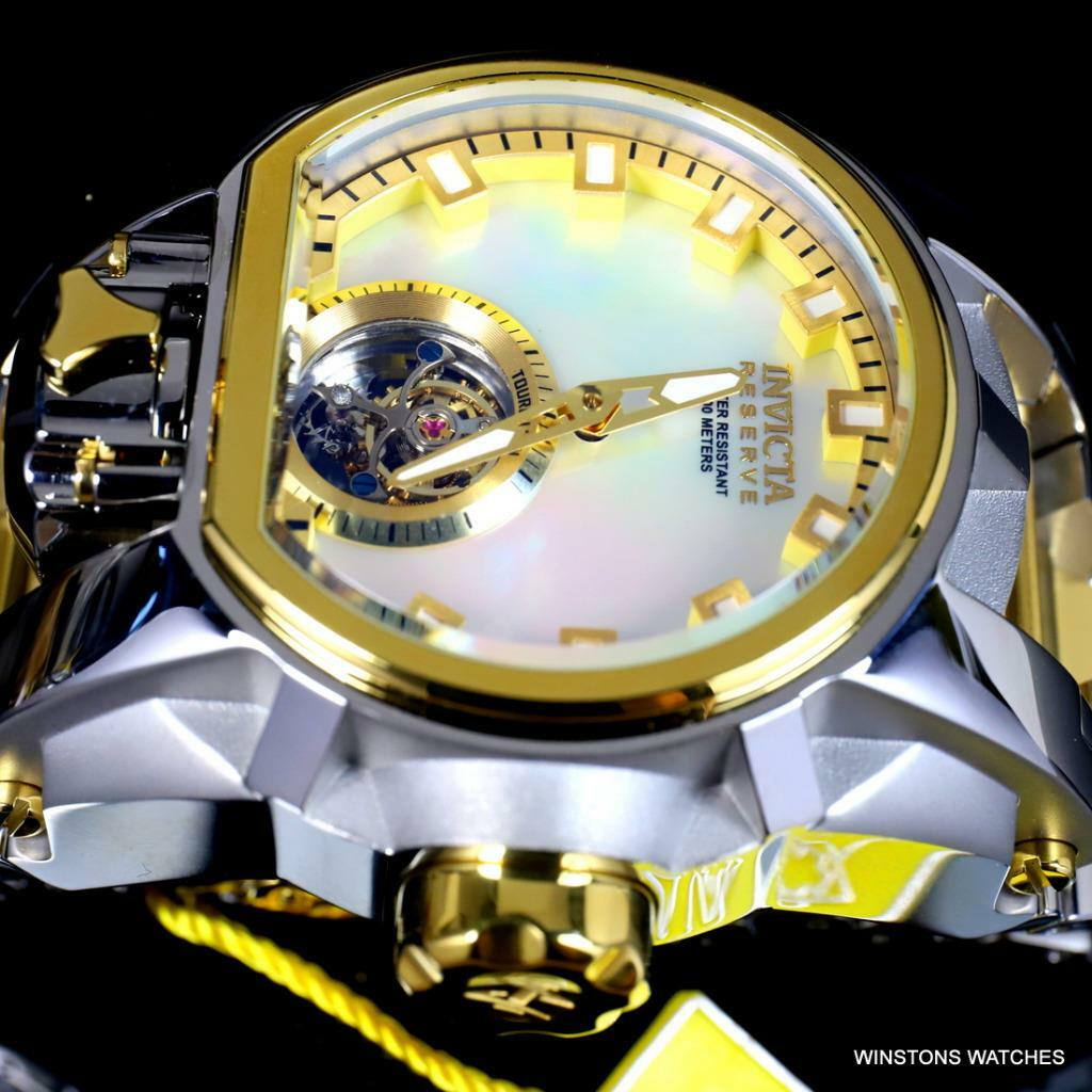 Invicta Reserve Magnum Bolt Zeus Tourbillon MOP 2 Tone Steel 52mm Watch New