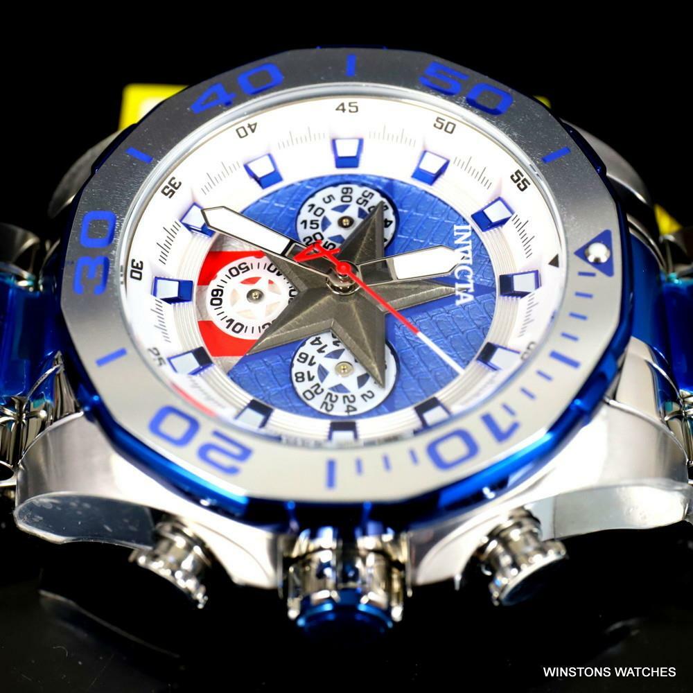 Invicta Marvel Captain America Stainless Steel Limited Edn 48mm Blue Watch New