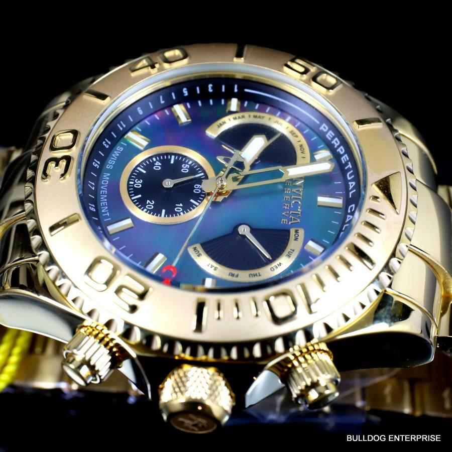 Invicta Reserve Pro Diver Swiss Mvt Black MOP Gold Plated Steel 47mm New Watch