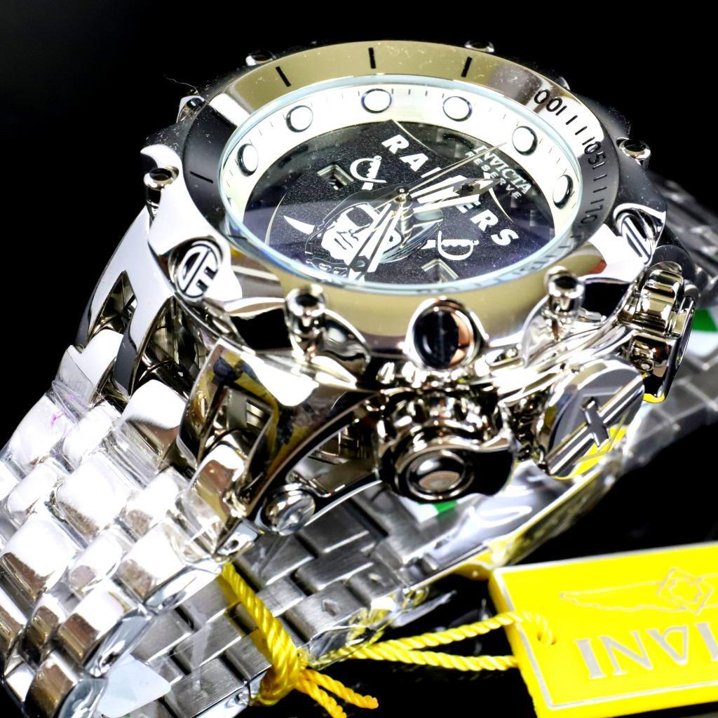 Invicta NFL Reserve Venom Hybrid Fusion Las Vegas Raiders Steel Swiss Watch New
