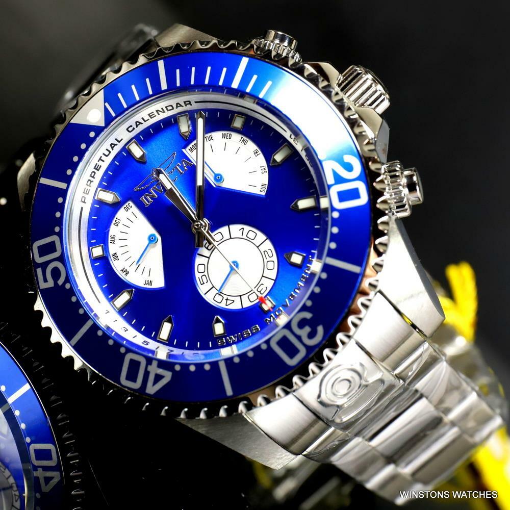Invicta Grand Diver Master Calendar Stainless Steel Blue 47mm Watch New